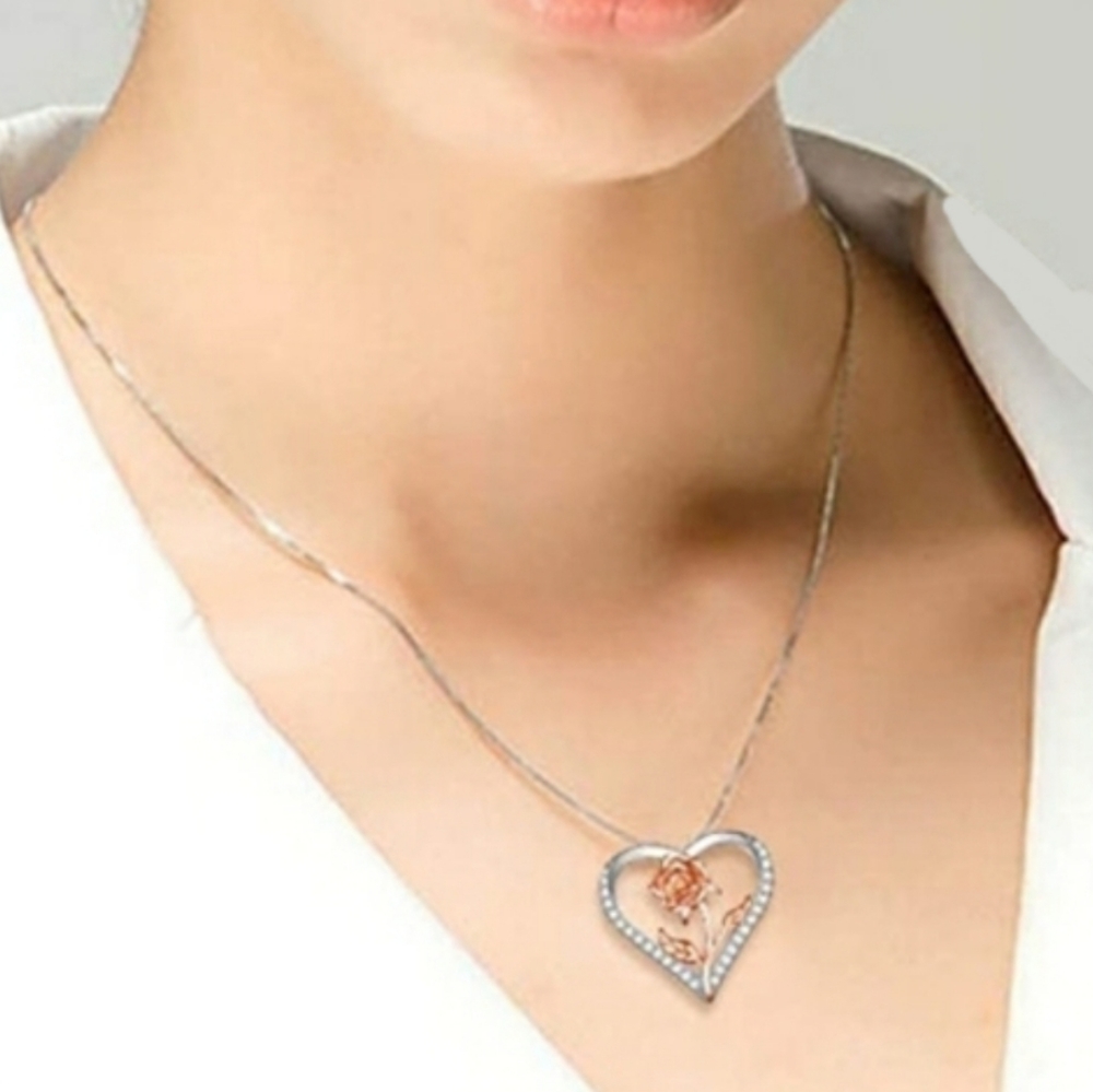 NEW S925 Winter Rose Heart Necklace - Picture 7 of 8